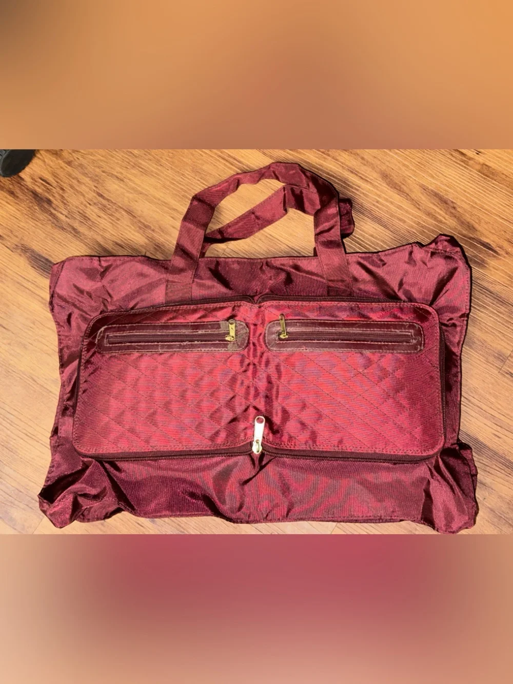 Vintage Packable Quilted Duffel Bag & Foldable Travel Tote – Burgundy / Maroon